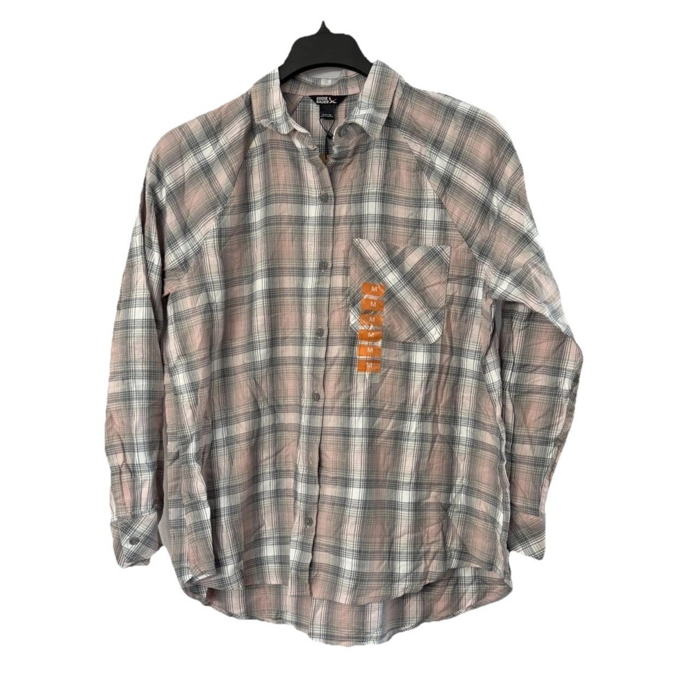NWT Eddie Bauer Womens Long Sleeve Plaid Relaxed Fit Flannel Shirt Size Medium